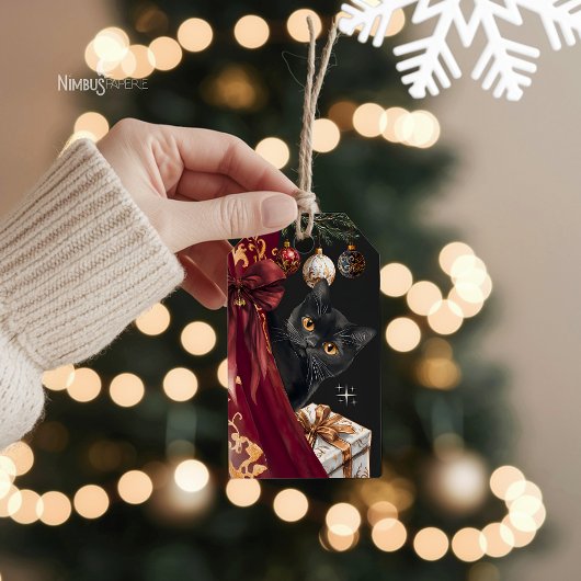 Moody Black Cat Elegant Christmas Gift Tag ギフトタグ
