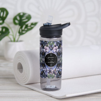 Moody Black Floral Classic Couple Names Wedding ウォーターボトル