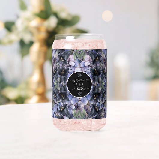 Moody Black Floral Classic Couple Names Wedding ガラス缶 (インサイチュ (ウェディング))