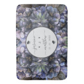 Moody Black Floral Classic Couple Names Wedding バスマット (正面縦)