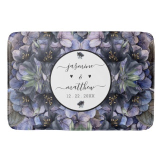 Moody Black Floral Classic Couple Names Wedding バスマット