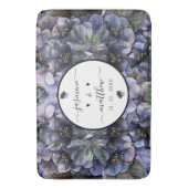 Moody Black Floral Classic Couple Names Wedding バスマット (正面縦)