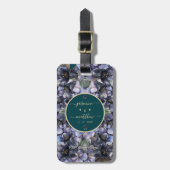 Moody Black Floral Classic Couple Names Wedding ラゲッジタグ (正面縦)