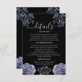 Moody Black Floral Classic Script Wedding Details エンクロージャーカード (正面/裏面)