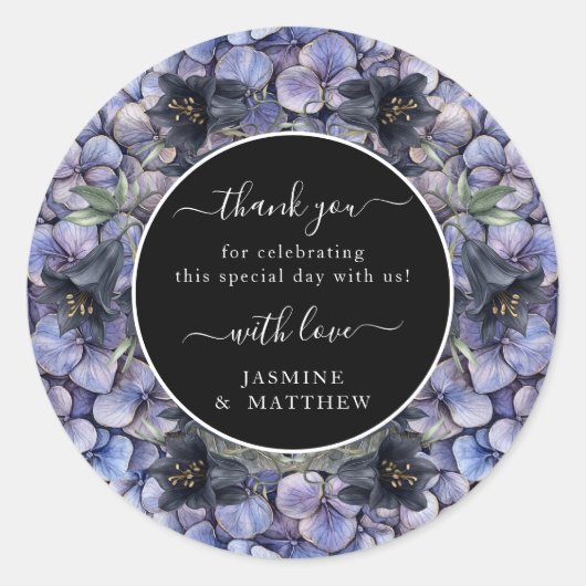 Moody Black Floral Classic Thank You Chic Wedding ラウンドシール (正面)