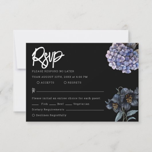 Moody Black Floral Classic Typography Wedding Rsvp (正面)