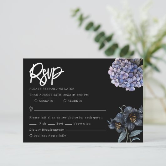 Moody Black Floral Classic Typography Wedding Rsvp (スタンド正面)