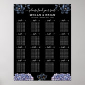 Moody Black Floral Classic Wedding Seating Chart ポスター (正面)