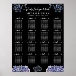 Moody Black Floral Classic Wedding Seating Chart ポスター