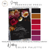 Moody Black Floral Painterly Red Burgundy Wedding 招待状