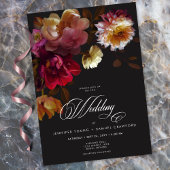 Moody Black Floral Painterly Red Burgundy Wedding 招待状