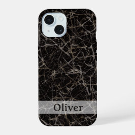 Moody Black Marble Stone Texture & Custom Name iPhone 15ケース