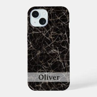 Moody Black Marble Stone Texture & Custom Name iPhone 15ケース