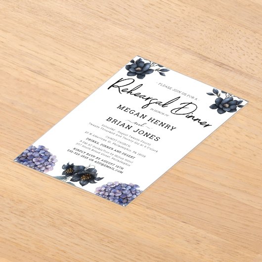 Moody Black Rose Classic Wedding Rehearsal Dinner アクリル招待状 (レイダウン)