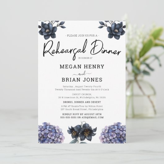 Moody Black Rose Classic Wedding Rehearsal Dinner 招待状 (スタンド正面)