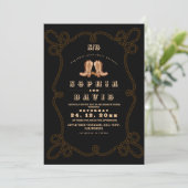 Moody Black Rustic Western Wedding  招待状 (スタンド正面)