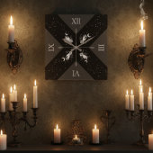 Moody Black Silver Witchy Goth Home Décor スクエア壁時計