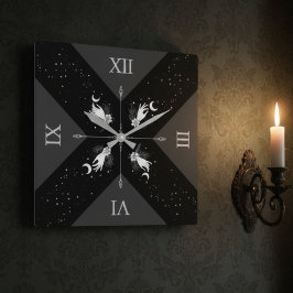 Moody Black Silver Witchy Goth Home Décor スクエア壁時計