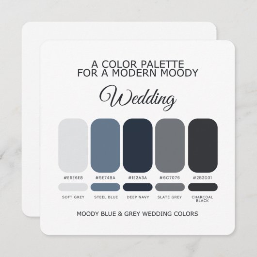 Moody Blue and Grey Wedding Color Palette Card 招待状 (正面/裏面)