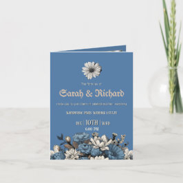 Moody Blue Floral Folded Photo Invite 招待状