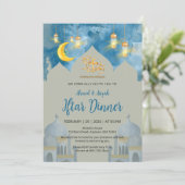 Moody Blue Watercolor Mosque Iftar Dinner 招待状 (スタンド正面)