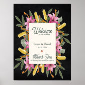 Moody Blush Lily Black Floral Wedding Welcome Sign ポスター (正面)