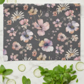 Moody Boho Watercolor Blush Wildflowers Pattern  キッチンタオル (折り畳み)