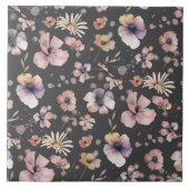 Moody Boho Watercolor Blush Wildflowers Pattern  タイル (正面)
