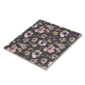 Moody Boho Watercolor Blush Wildflowers Pattern  タイル (側面)