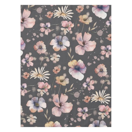 Moody Boho Watercolor Blush Wildflowers Pattern  テーブルクロス (正面)