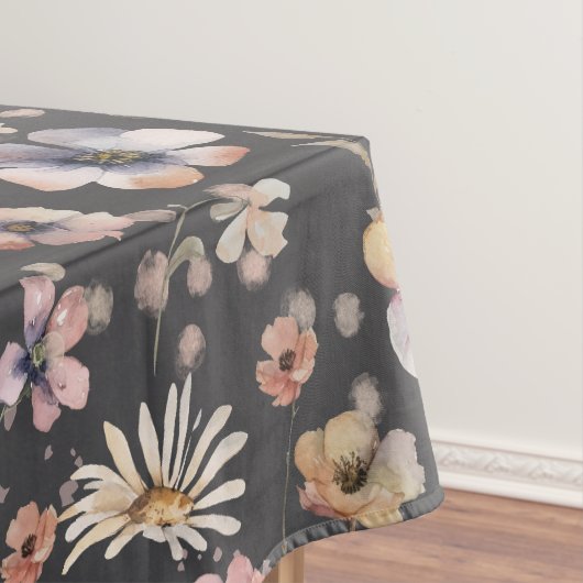 Moody Boho Watercolor Blush Wildflowers Pattern  テーブルクロス (インサイチュ)