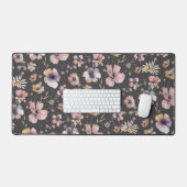 Moody Boho Watercolor Blush Wildflowers Pattern デスクマット (キーボード&マウス)