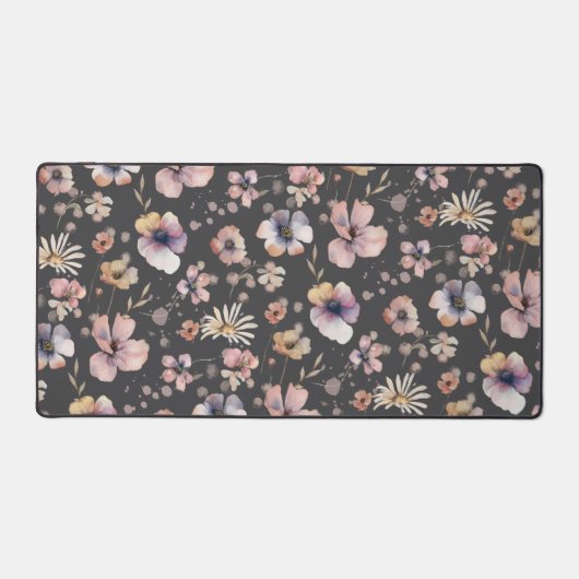 Moody Boho Watercolor Blush Wildflowers Pattern デスクマット (正面)