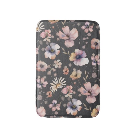 Moody Boho Watercolor Blush Wildflowers Pattern  バスマット (正面縦)