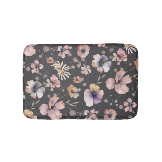 Moody Boho Watercolor Blush Wildflowers Pattern  バスマット (正面)