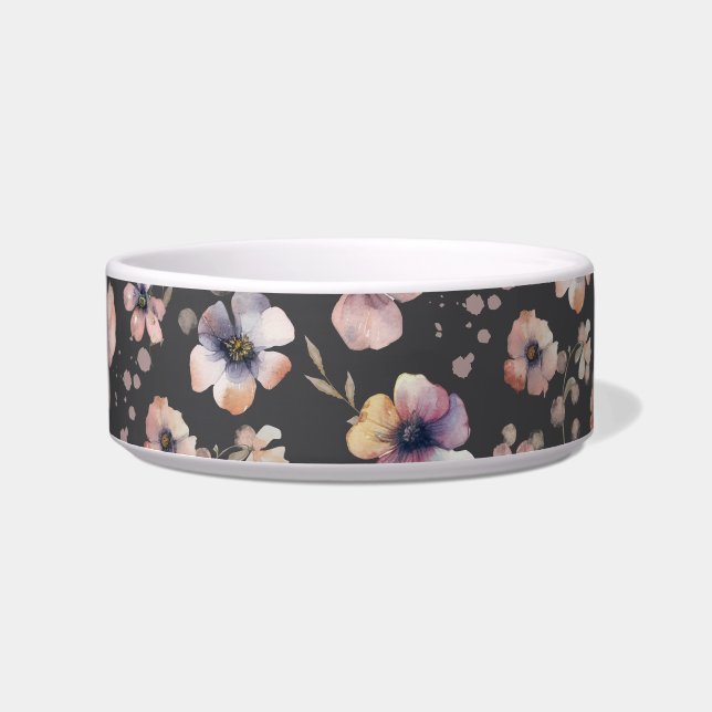 Moody Boho Watercolor Blush Wildflowers Pattern  ボウル (正面)
