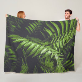 Moody Botanical Dark Green Fern Leaves Cozy フリースブランケット