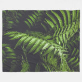 Moody Botanical Dark Green Fern Leaves Cozy フリースブランケット (正面(横))