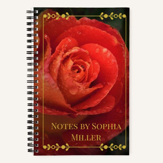 Moody Botanical Dark Red Rose Gold Frame Notebook ノートブック (正面)