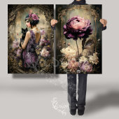 Moody Boudoir Portrait Cat & Peony Wall Art Set