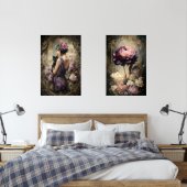 Moody Boudoir Portrait Cat & Peony Wall Art Set (寝室)