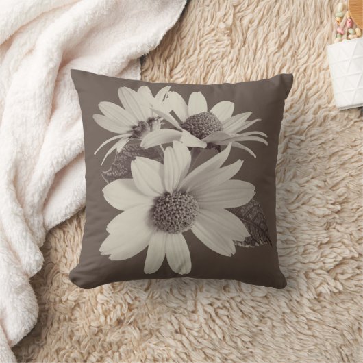 Moody Brown Daisy Custom Monogram Chince Pillow クッション (ブランケット)