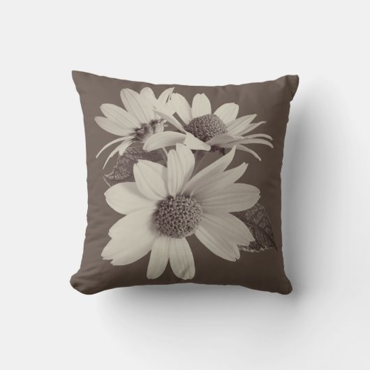 Moody Brown Daisy Custom Monogram Chince Pillow クッション (正面)