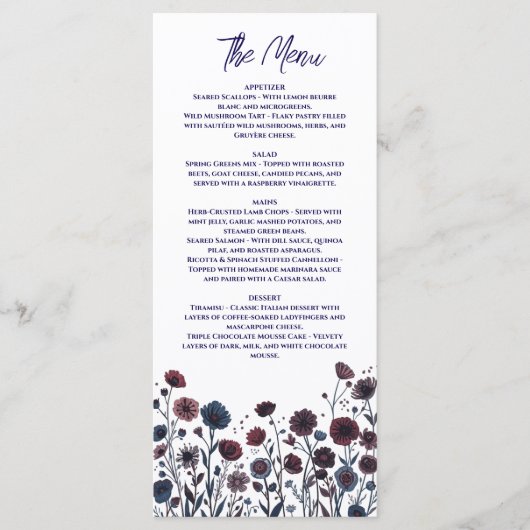 Moody Burgundy & Blue Floral メニュー (正面)