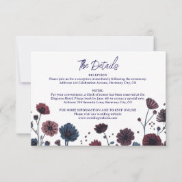 Moody Burgundy &Blue Floral Details Enclosure Card 出欠カード