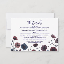 Moody Burgundy &Blue Floral Details Enclosure Card 出欠カード