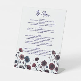 Moody Burgundy & Blue Floral Menu, Elegant 台座サイン