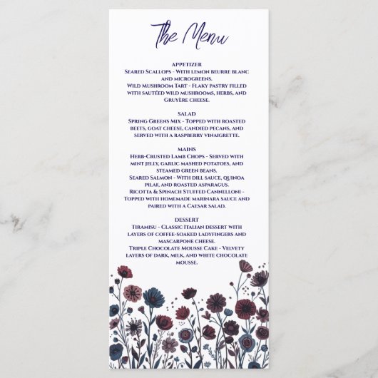 Moody Burgundy & Blue Floral Wedding メニュー (正面)