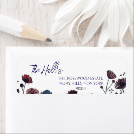 Moody Burgundy & Blue Floral Wedding  ラベル