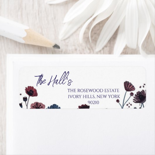 Moody Burgundy & Blue Floral Wedding  ラベル (インサイチュ)
